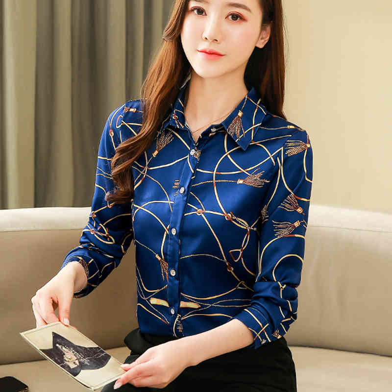Silk Shirt Women's Korean Spring Long Sleeve Shirts for Casual Print Blouse and Tops Blusas Mujer 8185 50 210508