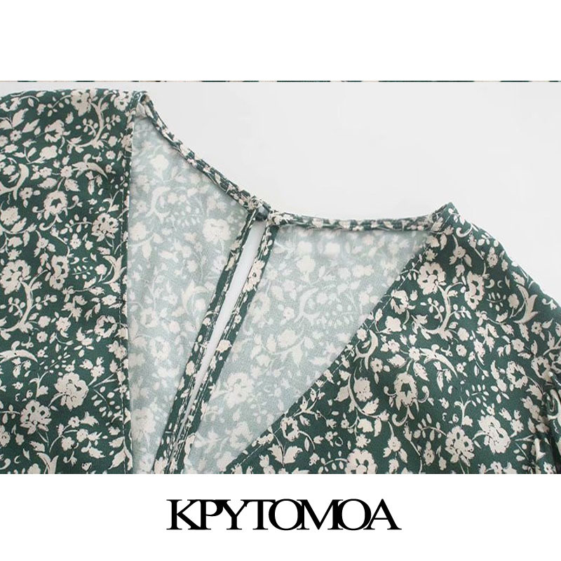 Women Chic Fashion Floral Print Gathered Midi Dress Short Ruffled Sleeves Back Zipper Female Dresses Mujer 210420