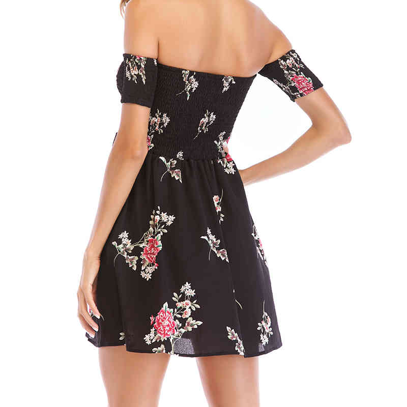 Sexy Off Shoulder Dresses Summer Night Party Fashion Print Seaside Holiday Chiffon Women Robe Femme 14132 210508