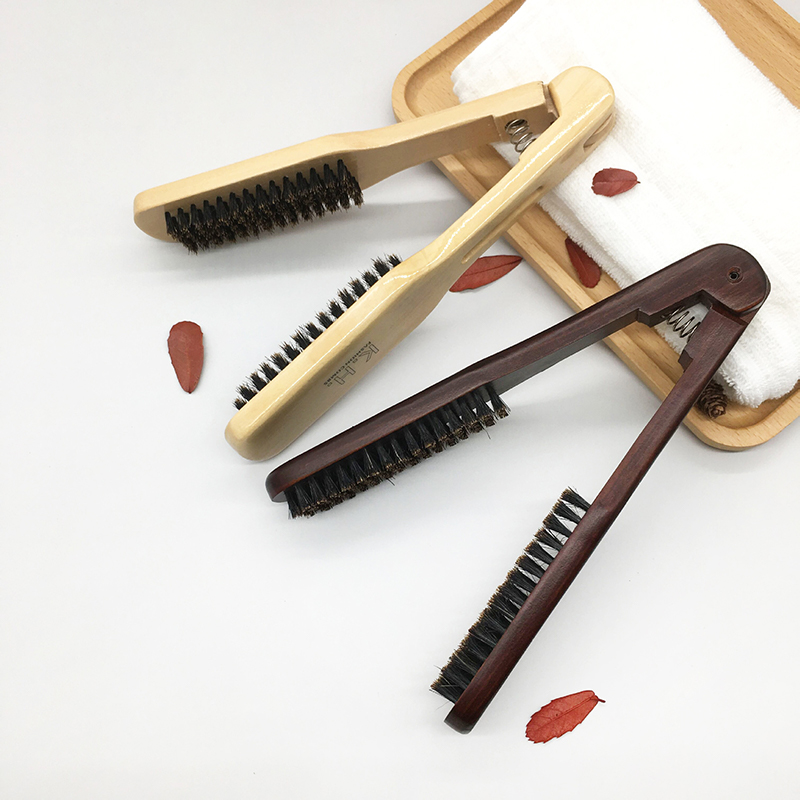 V Folded Hair Straightener Boar Bristles Clamp No Electric Detangler Hair Brush Hairs Styling Tool Double Side Wood Environmental