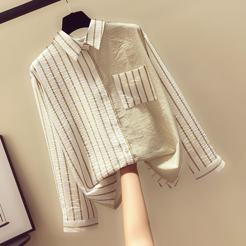 Autumn Fashion Women Long Sleeve Shirts All-matched Casual Striped Blouse Female Turn-down Collar loose Shirt Plus Size D484 210512