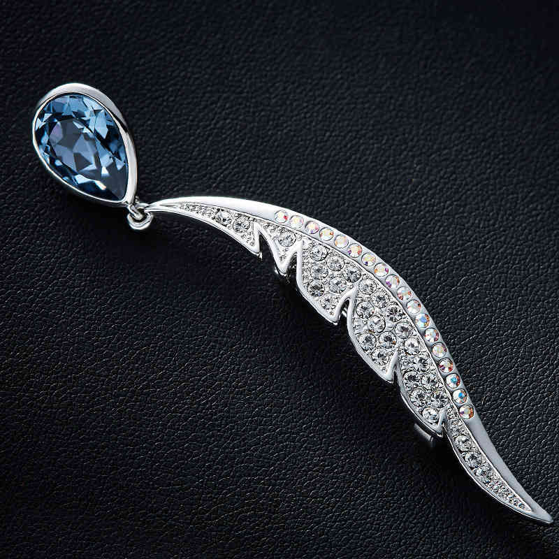 Creative Fashion Feather Brooch High-grade Women's Adopts Austrian Crystal Element Pin Female