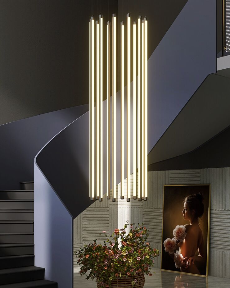 New Black Stair Chandelier Modern design duplex building high-rise empty living room hall personality Long LED Hanging Light