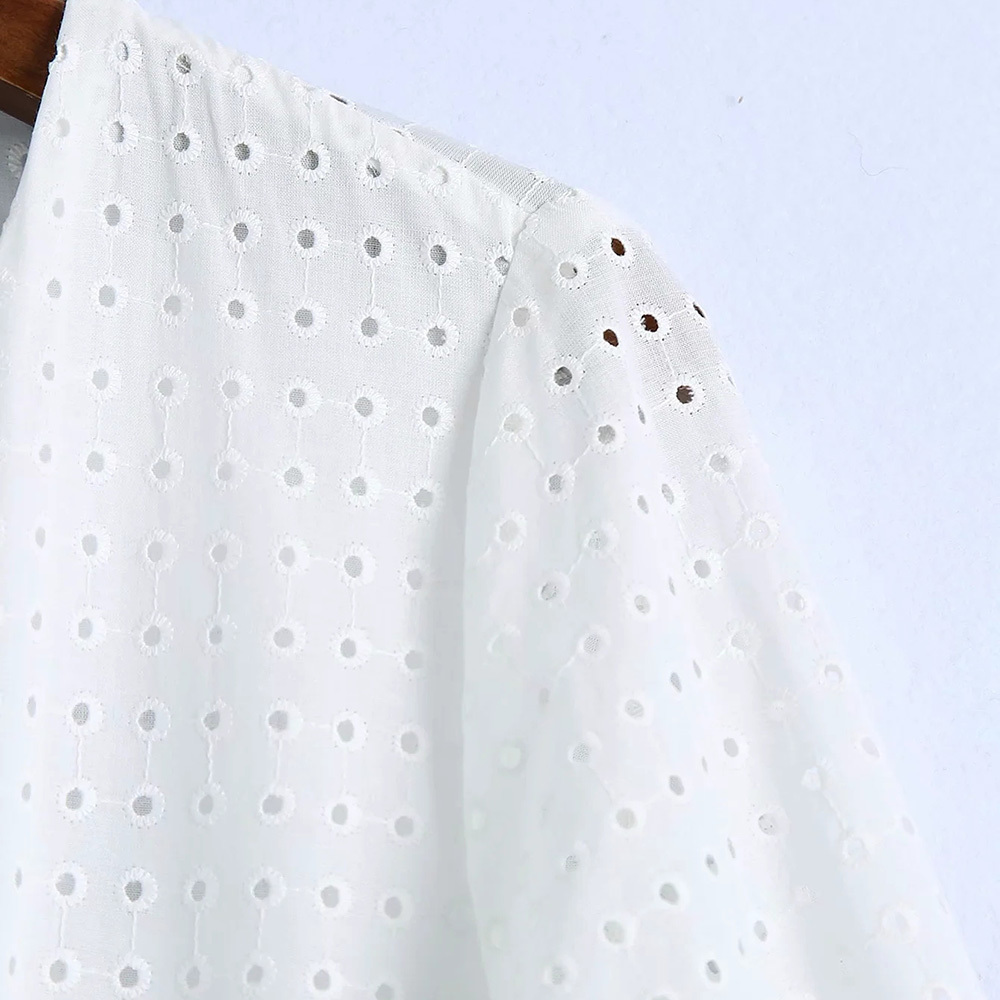 BBWM Women Summer White V-Neck Dress Sleeve Buttons Bow Tie Slim Casual Female Elegant Party A-Line Dresses Clothes Vestidos 210520