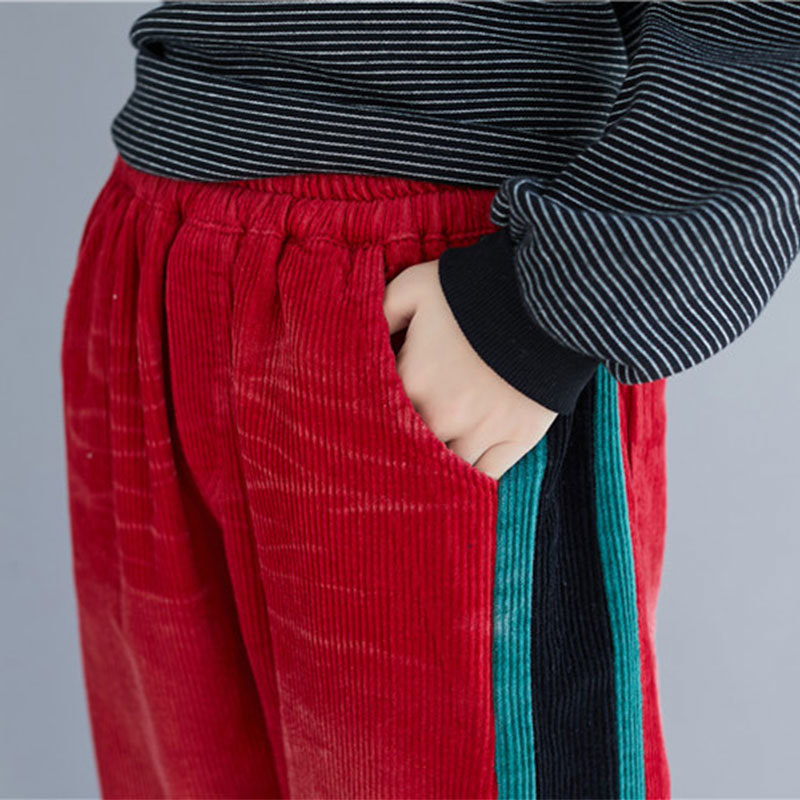 Autumn Fashion Women Elastic Waist Loose Corduroy Pants Allmatched Casual Side Stripe Harem Plus Size M701 210512