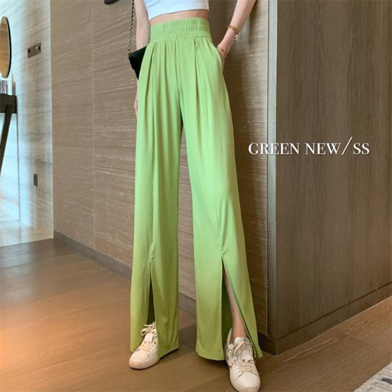 Summer Split Wide Leg Straight Pants +Short Sleeve Tee 2 Pieces High Waist Casual Streetwear Trouser Sets Women Fashion Suits 210510