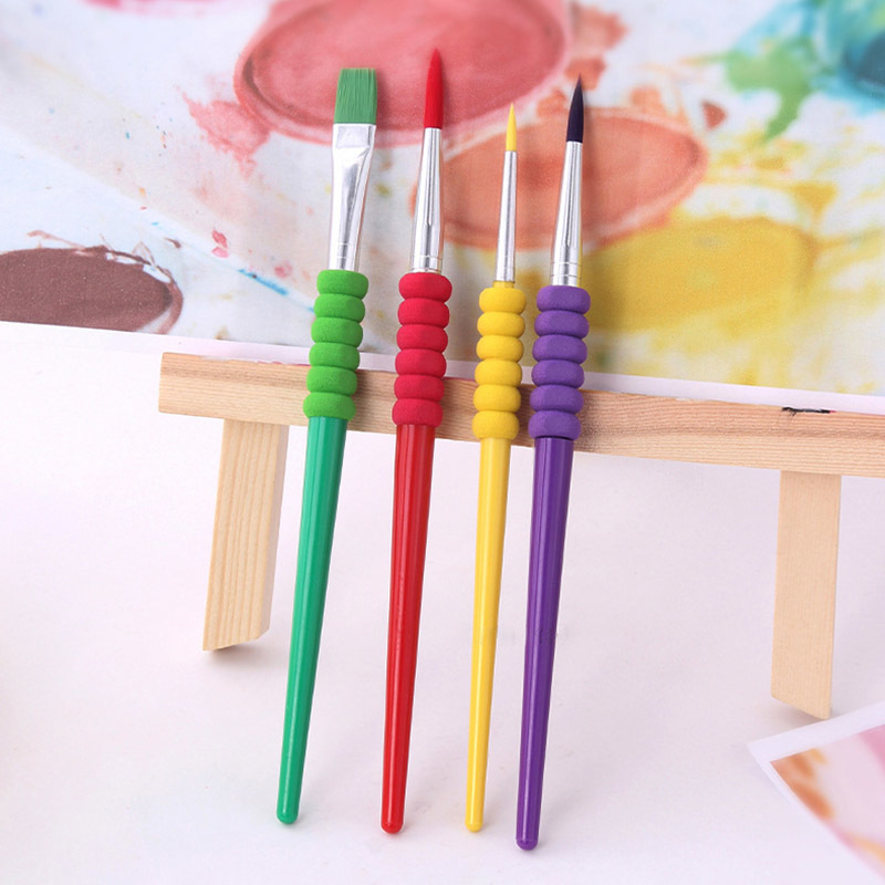 4Pcs/Set Plastic Handle Nylon Hair Watercolor Paint Pen Artist Paint Brush Children's Supplies Multi Purpose