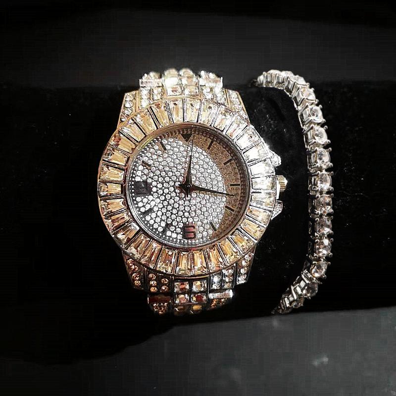 Wristwatches 2pcs/set Iced Out Watch + Tennis Bracelet For Men Women Luxury Simple Hip Hop Gold Ladies Watches Relojes Para Mujer Gift, Slivery;brown
Wristwatches 2pcs/set Iced Out Watch + Tennis Bracelet For Men Women Luxury Simple Hip Hop Gold Ladies Watches Relojes Para Mujer Gift, Slivery;brown