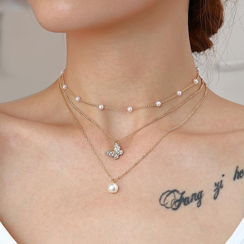 Chains Multi-layer Pearl Full Diamond Butterfly Necklace Female Tide Net Red Ins Simple Niche Clavicle Chain Temperament, Silver
Chains Multi-layer Pearl Full Diamond Butterfly Necklace Female Tide Net Red Ins Simple Niche Clavicle Chain Temperament, Silver