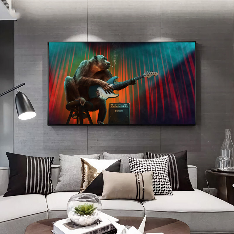 Large Size Canvas Painting Wall Art Funny Animal Poster Music Monkey Picture HD Print For Living Room Decoration Cuadros