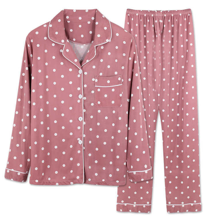 Women's pajamas suit long sleeve pajamas women's autumn and winter lovely round dot Lapel pajamas suit women's 2-piece set 210924