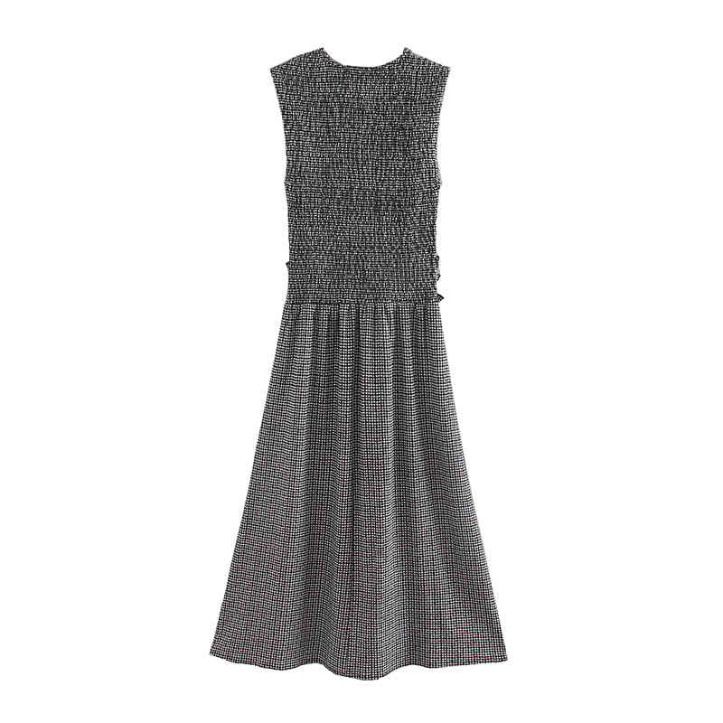 Fashion Printed Midi Dress Women O Neck Vintage Ruffles Summer Sleeveless Ladies A Line Party es Robe Femme 210515