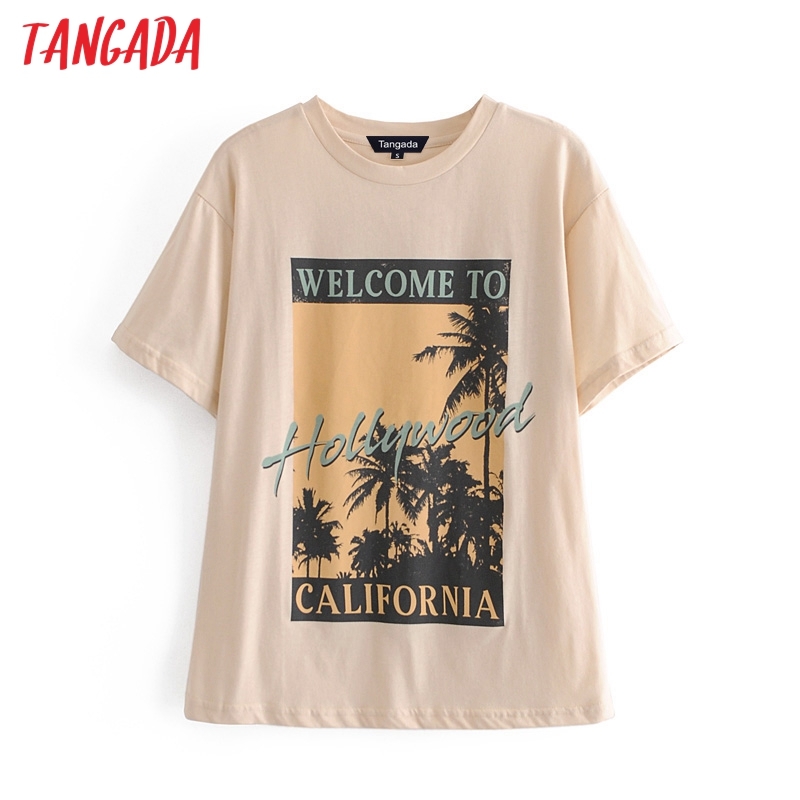 Women Print Cotton T Short Sleeve O Neck Tees Ladies Casual Tee Shirt High Street Top 4D15 210416