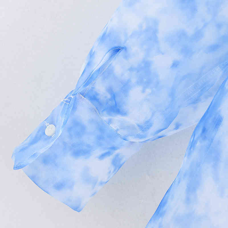 Transparent Voile Printed Bow Tie Blouses Women Fashion Print Tops Elegant Ladies Long Sleeve Shirts 210520