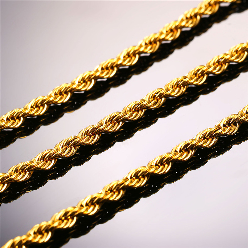 Gold Chains Fashion Stainless Steel Hip Hop Jewelry Rope Chain Mens Necklace