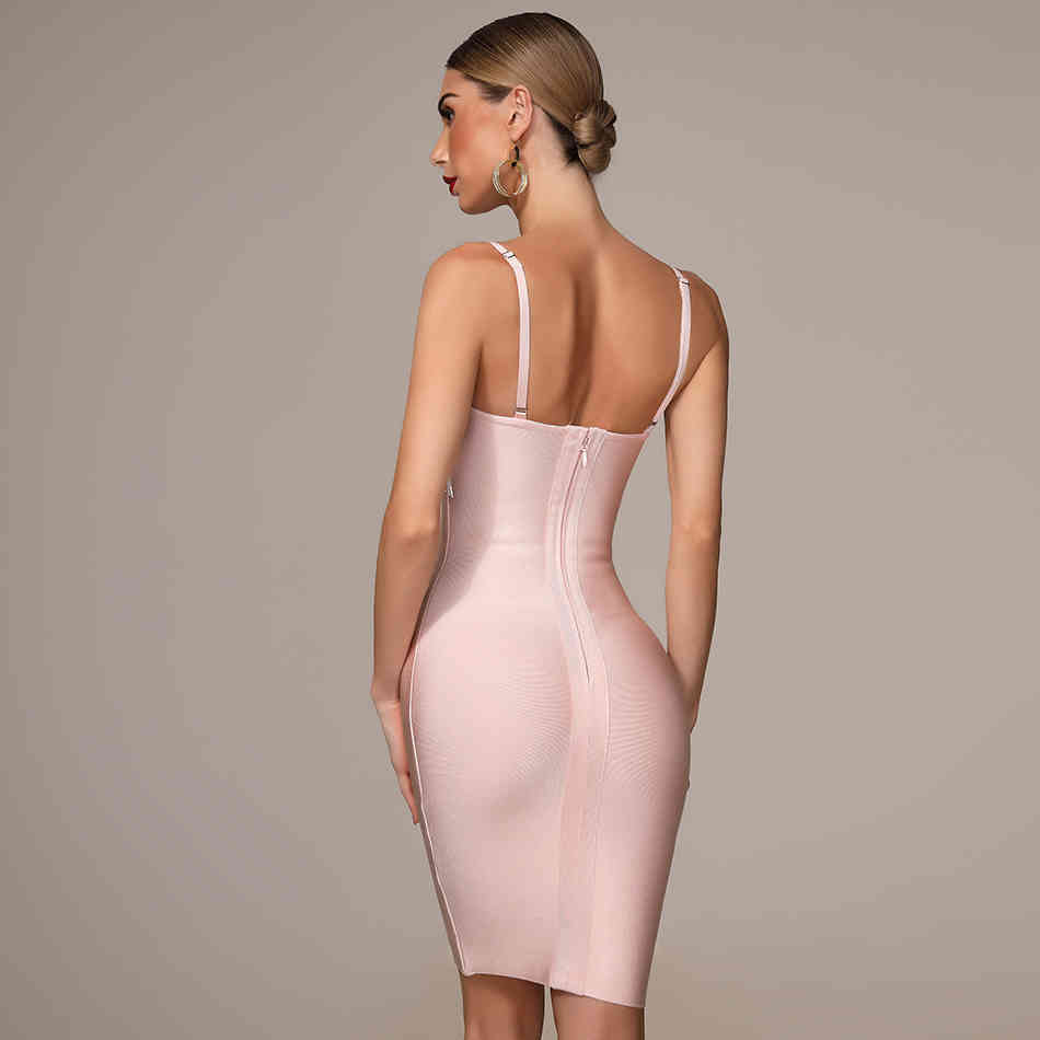 Summer New Women's Fashion Sexy Bandage Dress Blue White Pink Black Spaghetti V-neck Tassel Party Christmas Dress 210409