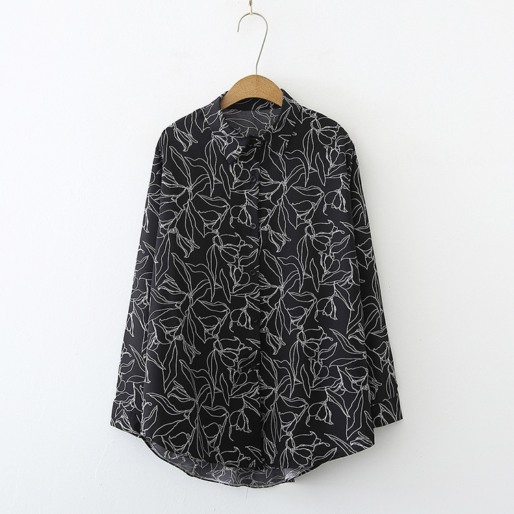 Women Shirts Blusas Feminine Spring Cotton Flower Long Sleeve Shirt Printing Pendulous Chiffon Top Female clothes 707G 210420