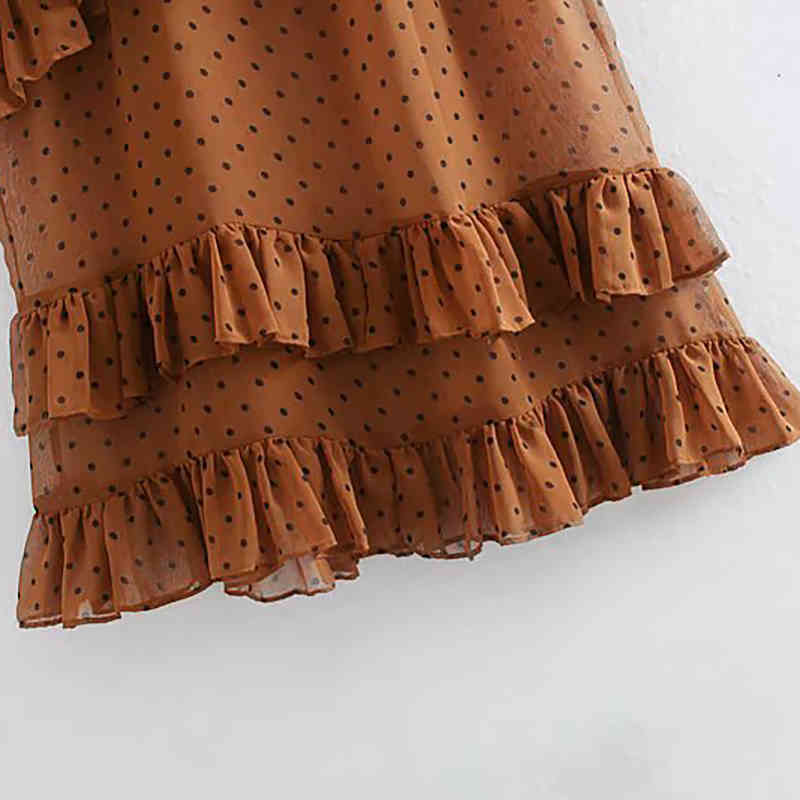 Polka Dot Casual Long Chiffon Dress Bow Tie Collar Long Sleeve Fashion Ruffle Party Midi Dresses Beach Dress Vestidos de fiesta 210414