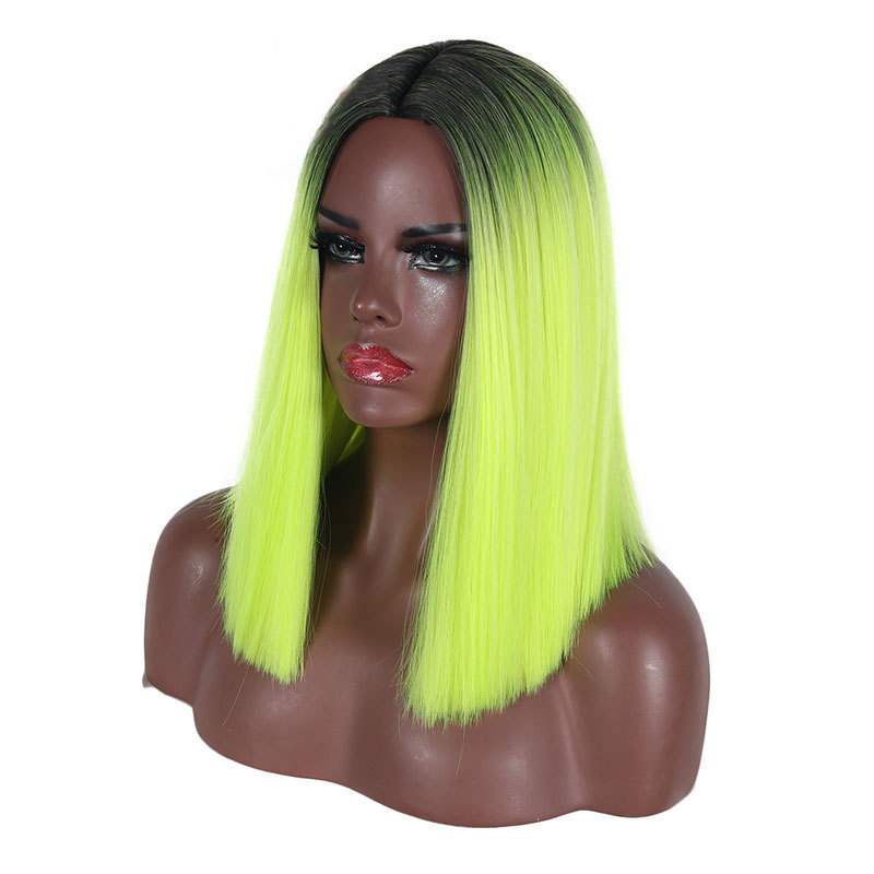 Beautiful Long Straight light Green Ombre High Temperature Hair Wig for Women free shiping
