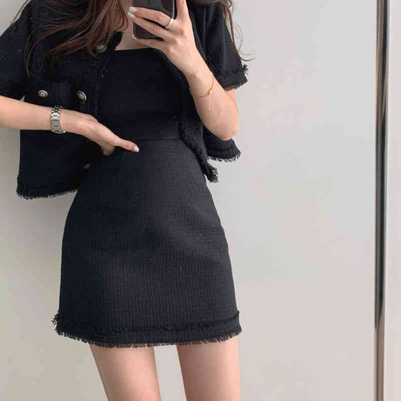 Nomikuma Korean Elegant Two Pieces Outfits Short Sleeve Pockets Cardigan Tops + High Waist Mini Skirt Women Fashion Sets 6H127 210427