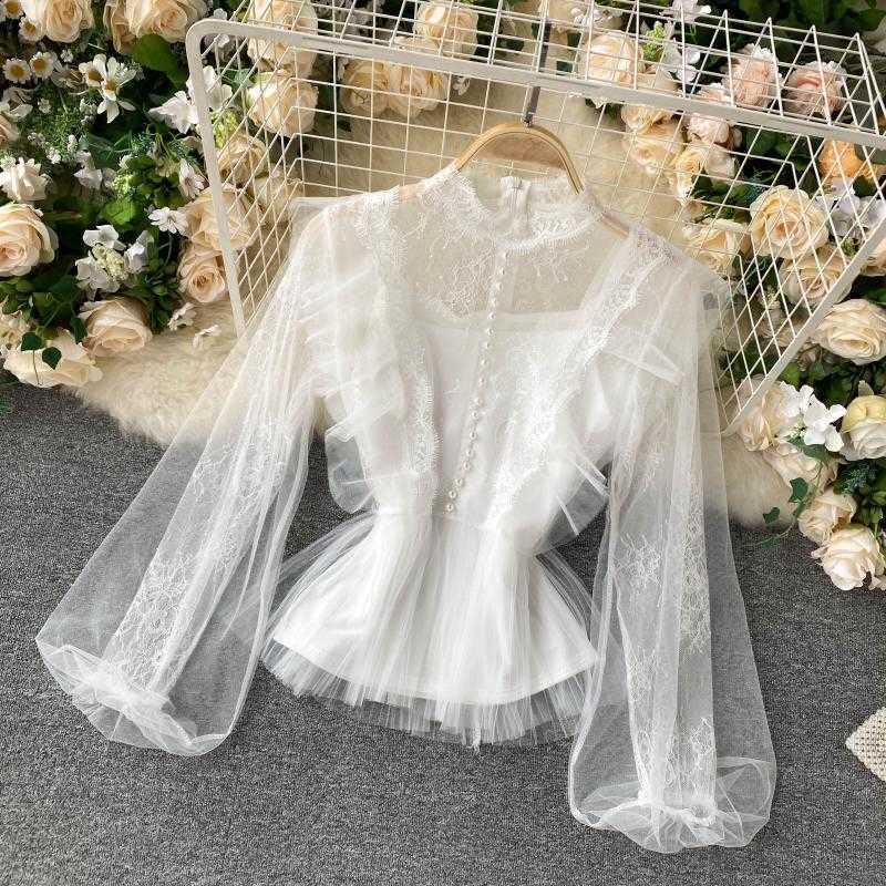 Elegant Ruffles Lace Patchwork Blouse O Neck Flare Long Sleeve Hook Flower Embroidery Blusas Sexy Hollow Out Shirt 210601, White
Elegant Ruffles Lace Patchwork Blouse O Neck Flare Long Sleeve Hook Flower Embroidery Blusas Sexy Hollow Out Shirt 210601, White