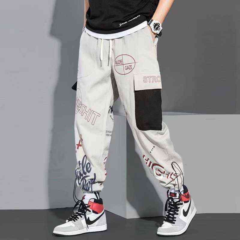 Mens Fashion Cargo Pants Handsome Pattern Print Loose Streetwear Trousers Plus Size Male Casual Jogger Pants Sweatpants 211112