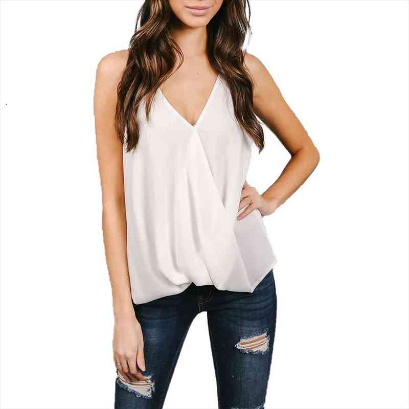 4 Colors Women Summer Neck-hanging Vest Top Female Chiffon Sleeveless V-collar Pleated Loose Casual Tanks Outfits, White
4 Colors Women Summer Neck-hanging Vest Top Female Chiffon Sleeveless V-collar Pleated Loose Casual Tanks Outfits, White