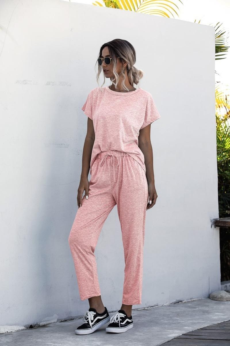Tracksuits Women Sets 2 Piece Summer Sports Jogger Solid Short Sleeve Sweatshirt Homewear Trousers Plus Size Sleepwear Two Dress