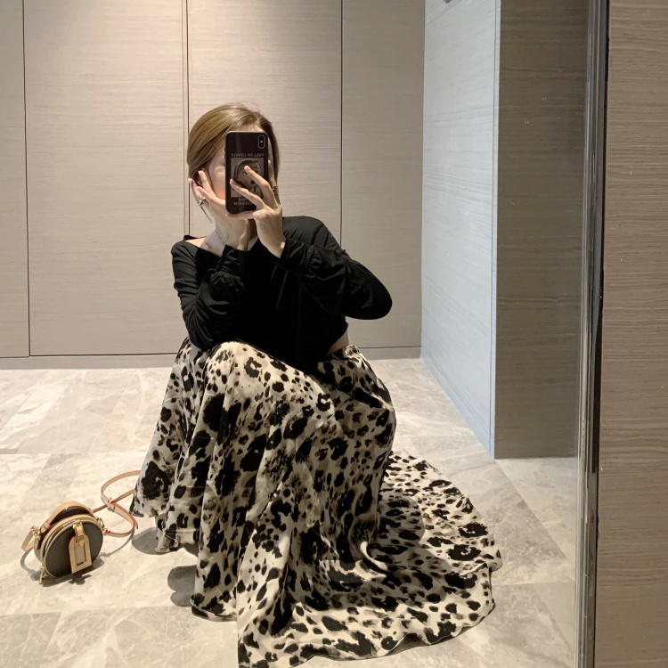 Skirts Vintage Chic Korean Loose Big Swing A Line High Waist Leopard Print Skirt Women Chiffon Faldas Mujer Summer Fashion Wild 210429