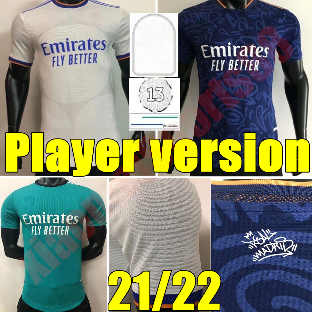 21 22 Player Version Real Madrid Soccer Jerseys 2021 2022 Home away 3rd HAZARD MODRIC SERGIO RAMOS Maillots de football Shirt BENZEMA MARCELO ASENSIO uniform, 3rd+champion patch
21 22 Player Version Real Madrid Soccer Jerseys 2021 2022 Home away 3rd HAZARD MODRIC SERGIO RAMOS Maillots de football Shirt BENZEMA MARCELO ASENSIO uniform, 3rd+champion patch