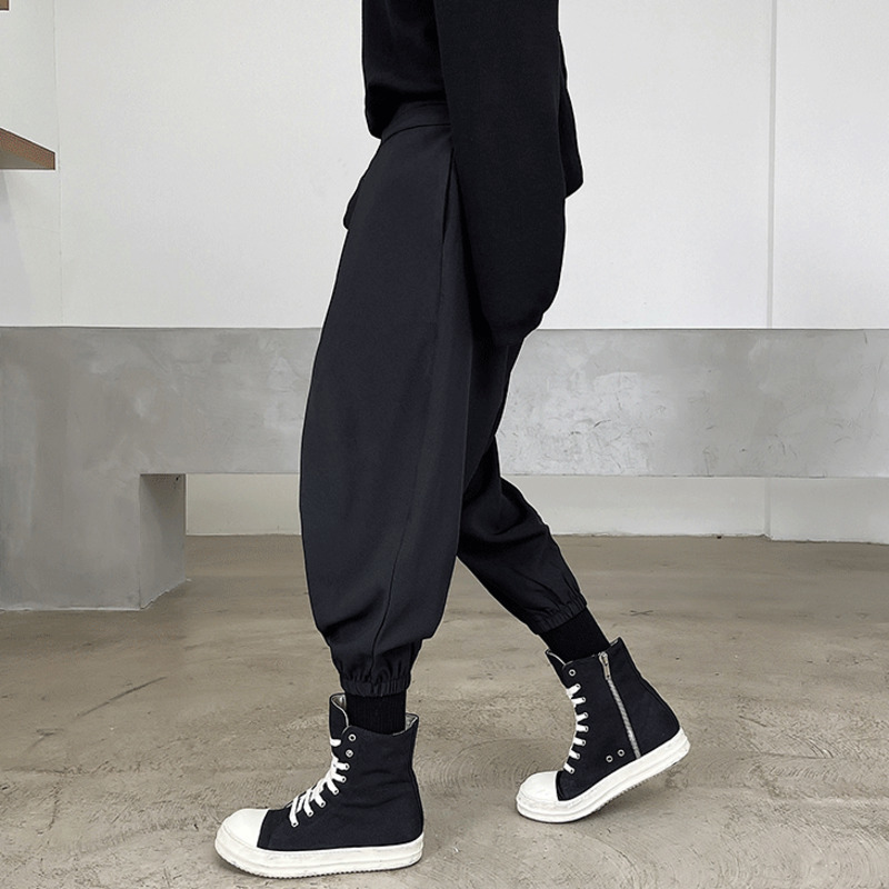 IEFB Men's Causal Black Trousers Irregular Side Bandage Blackcasual Pants For Male Spring Summer Turnup Pants 9Y6696 210524