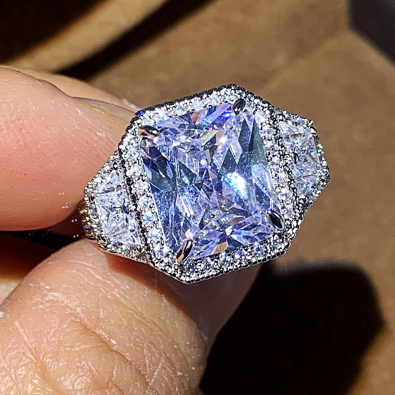 Sterling Sier Princess Cut White Topaz Large CZ Dia Engagement Ring for Women, Bridal Wedding Band, Eternity Ring, Size 6-10 Free shipping