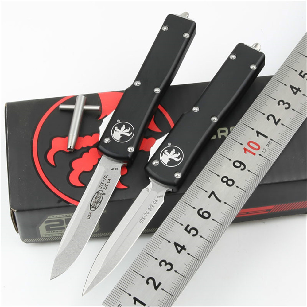 Microtech outdoor camping Mini UTX70 knife D2 blade Aluminum alloy handle high hardness hunting edc automatic pocket tool
Microtech outdoor camping Mini UTX70 knife D2 blade Aluminum alloy handle high hardness hunting edc automatic pocket tool