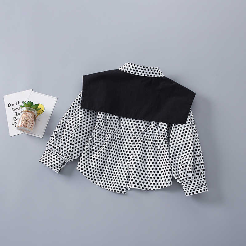 2-7 Years High Quality Spring Girl Clothing Set Fashion Casual Dot Shirt + short Jeans Kid Children Girls 210615