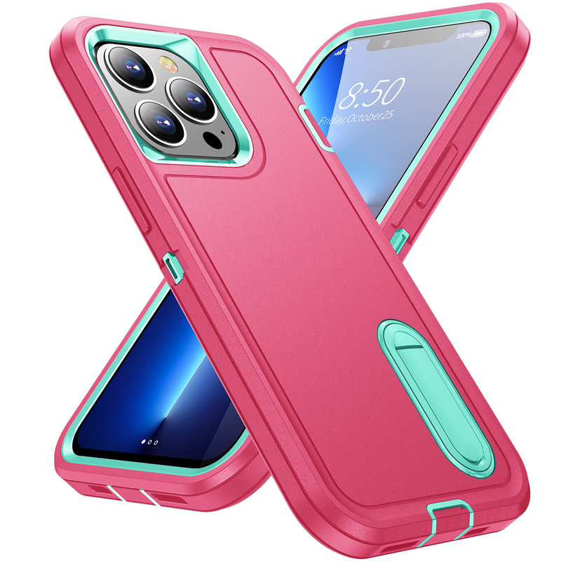 Kickstand Heavy Duty Shockproof Case Full Body 3 in 1 Silicone Hard PC Cover For iPhone 17 16e 16 15 14 13 12 11 Pro Max XR X 8 7 Plus Samsung S22 S23