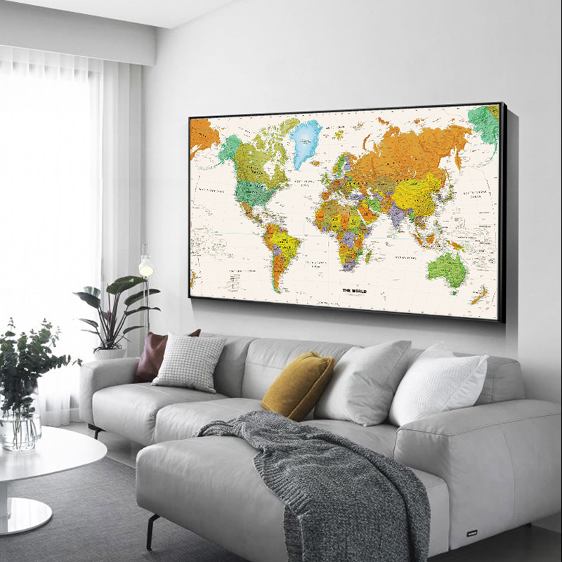 Retro World Map Canvas Painting Posters and Prints Wall Pictures For Living Room Map Art Home Decoration Unframed