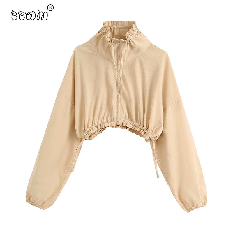 Women Fashion Khaki With Drawstrings Short Jacket Vintage Stand Collar Long Sleeve Coat Female Chic Outerwear 210520, As picture
Women Fashion Khaki With Drawstrings Short Jacket Vintage Stand Collar Long Sleeve Coat Female Chic Outerwear 210520, As picture