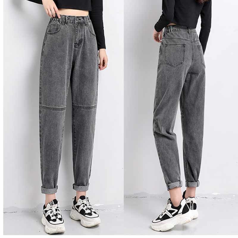 Fashion Women Autumn Chic Office Lady Denim Trousers Jeans Vintage High Waist Loose with Gray Blue 10736 210518