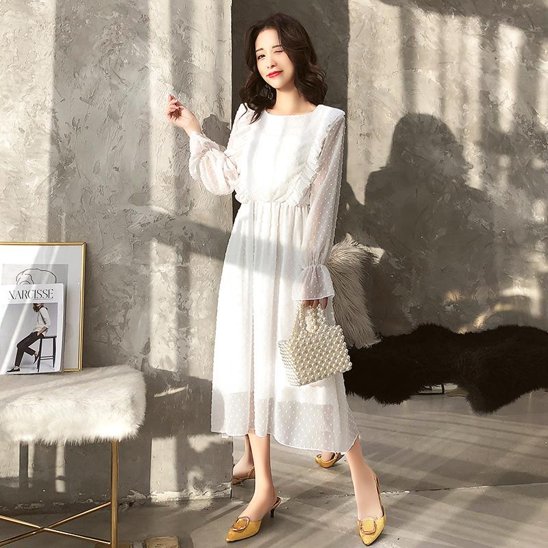 Casual Dresses Ruffles Polka Dot Women Chiffon Dress Elastic Waist Flare Sleeve Female Long Vestidos A-line White 2022, Black;gray
Casual Dresses Ruffles Polka Dot Women Chiffon Dress Elastic Waist Flare Sleeve Female Long Vestidos A-line White 2022, Black;gray