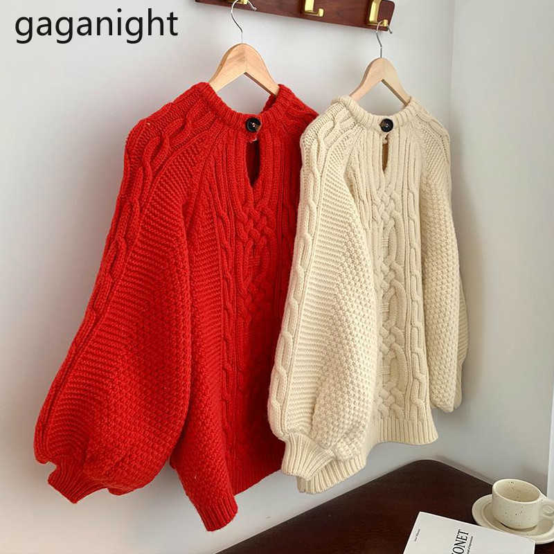 Fashion Women Solid Sweater Autumn Winter Chic Korean Pullover Puff Long Sleeve Loose Sweaters Outwear Tops Pull Femme 210601