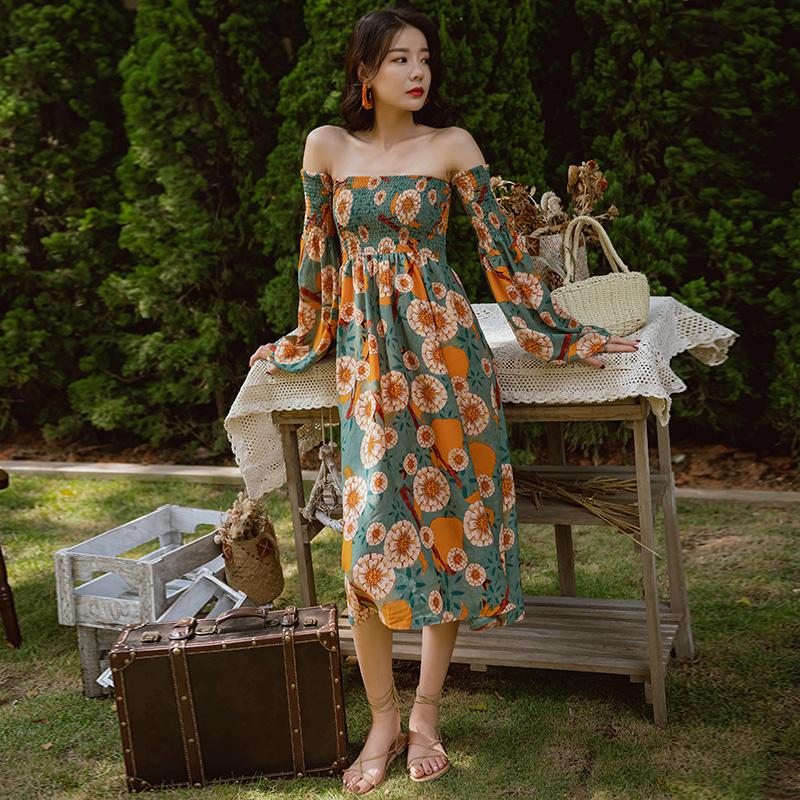 Casual Dresses 2021 Strapless Sexy Shoulder Waist Dress Summer Bali Bohemian Beach Female Seaside Holiday