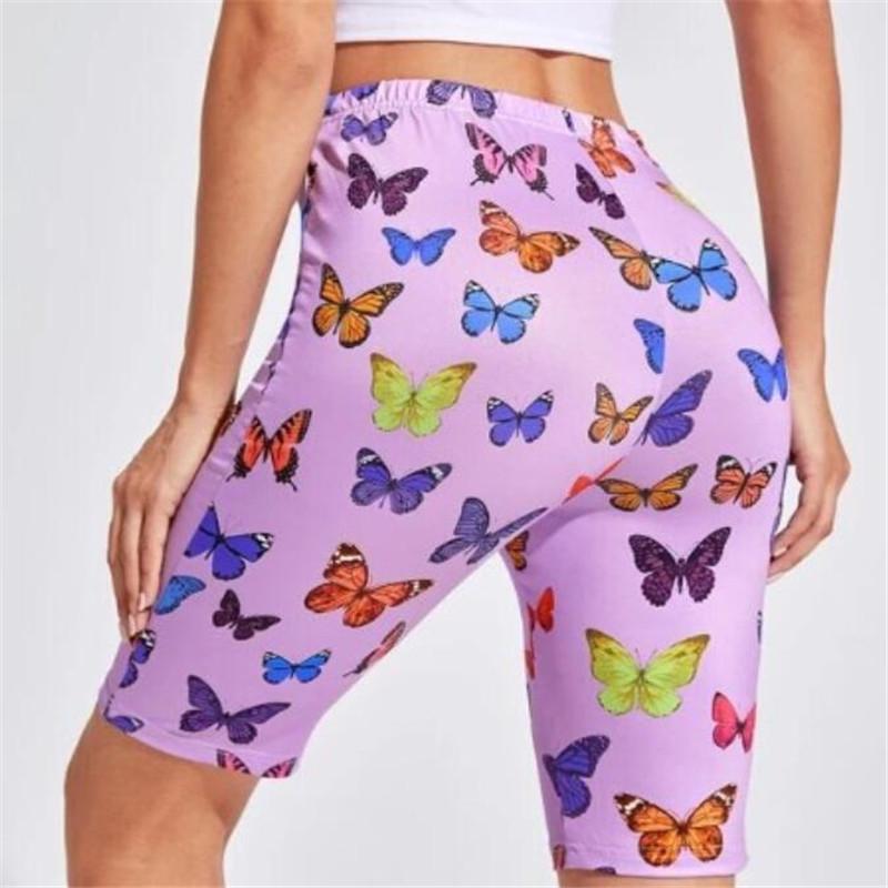 Women Trendy Butterfly Print Sport Biker Bag Hip Shorts Summer Jog Fitness Athletic Skinny Retro Stretchy Hop Women's