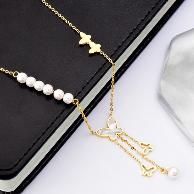 Chokers Stainless Steel Fashion Fine Jewelry 2 Layer Beaded Butterfly Pearl Tassel Charms Chain Choker Necklaces Pendants For Women
Chokers Stainless Steel Fashion Fine Jewelry 2 Layer Beaded Butterfly Pearl Tassel Charms Chain Choker Necklaces Pendants For Women