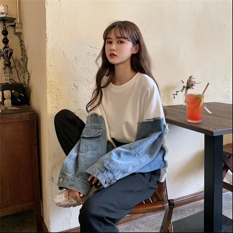 korean chic ulzzang denim women sweatshirts stitching round neck vintage kawaii cute svitsfor, Black
korean chic ulzzang denim women sweatshirts stitching round neck vintage kawaii cute svitsfor, Black