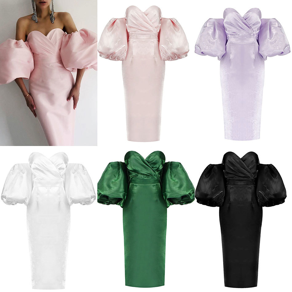 Free Summer Women Fashion Off Shoulder Black Dress Sexy Lantern Sleeve Pink Club Celebrity Evening Party 210524