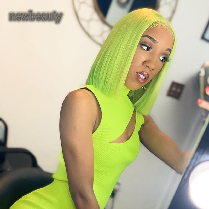 150 Density Middle Part Green Color Synthetic Lace Front Wigs For Black Women Short Straight Pre Plucked Hair Wig