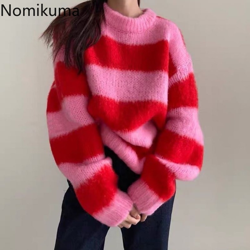 nomikuma candy color knitted striped sweater women o neck long sleeve korean sweet pullover jumpers female sueter mujer 3d644, Black
nomikuma candy color knitted striped sweater women o neck long sleeve korean sweet pullover jumpers female sueter mujer 3d644, Black