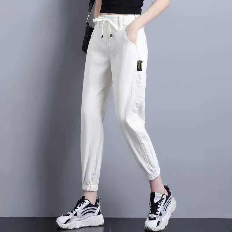 Elastic Waist Harem Jeans Pants Women Large Size Spring Autumn Denim Casual Stretch Vintage AnkleLength 3XL 210922