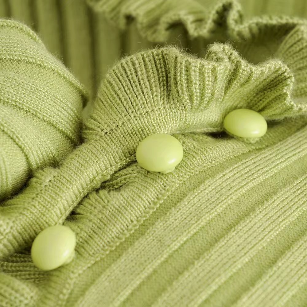 Autumn knit sweater female Women Ruffle Trim Crop Knit Cardigan with Short Sleeve Deep V Neck casual jumper pull femme 210508