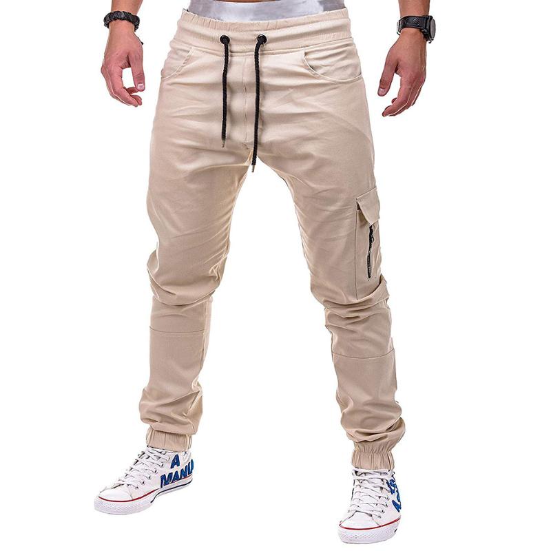 Cross-border Man Pure Color SKU: 3441 - Side Pocket With Zipper Lashing Belts Beam Foot Trousers Leisure Men's Pants